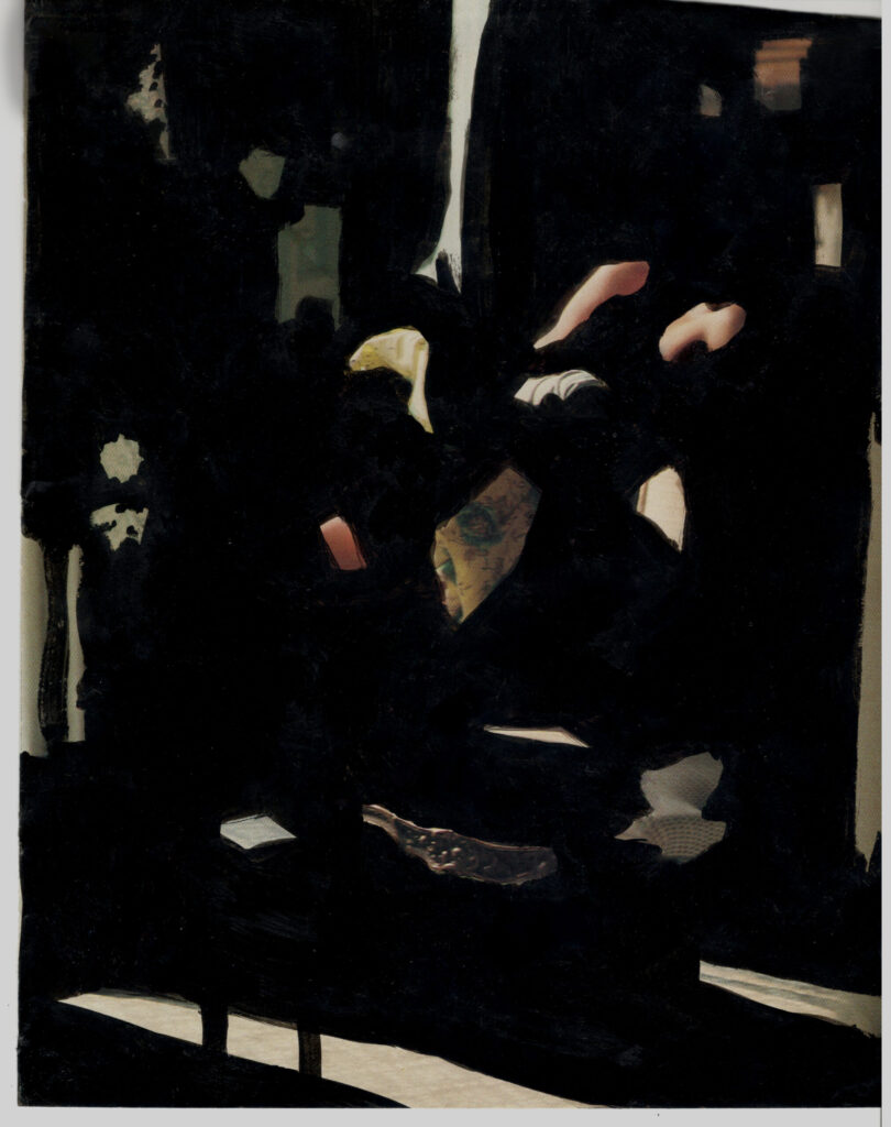 Anticollage 1, 2023. 
Ink on magazine page,
9x7.75 in/22.9x19.7 cm.