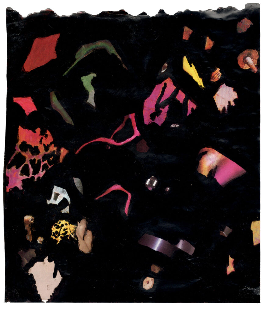 Anticollage 2, 2023. 
Ink on magazine page, 
10x7.75 in/25.4x19.7 cm.